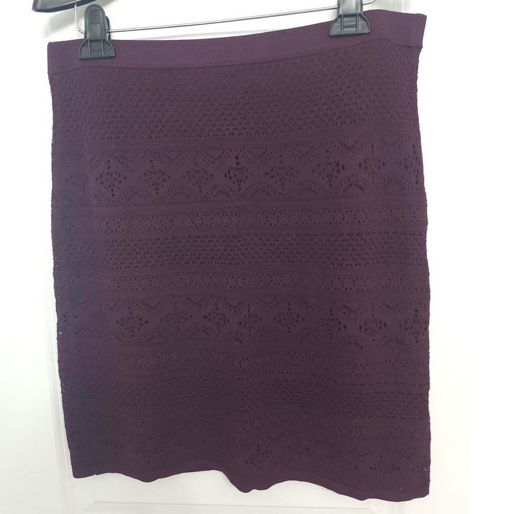White House Black Market Plum Purple Pointelle Knit Mini Skirt LP Large Petite - Picture 6 of 10
